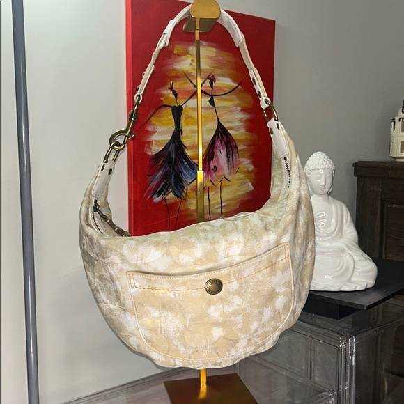 Coach Hampton Cream/White Scribble Signature Shoulder Bag 16”x 11” Vtg 2006 EUC - Picture 3 of 9